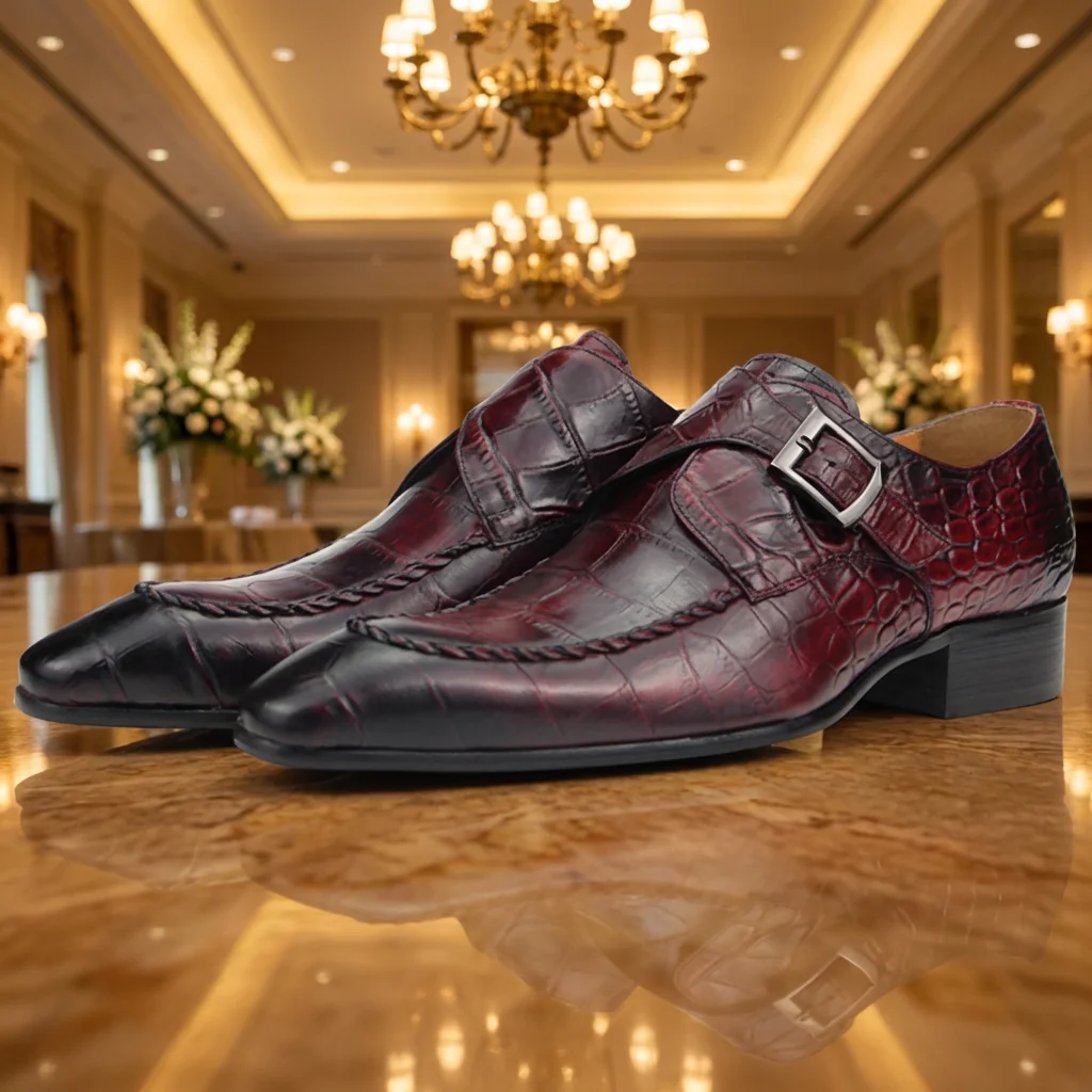 Handmade Wedding Shoes for Men Fashion Monk Strap Dress Shoes with Metal Buckle First Layer Cowhide Leather Formal Office Shoes