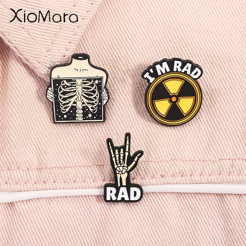 

Punk Skull Finger Enamel Pins I'm Rad Halloween Skeleton Dark Gothic Metal Brooches Lapel Badge Jewelry Gifts for Friends