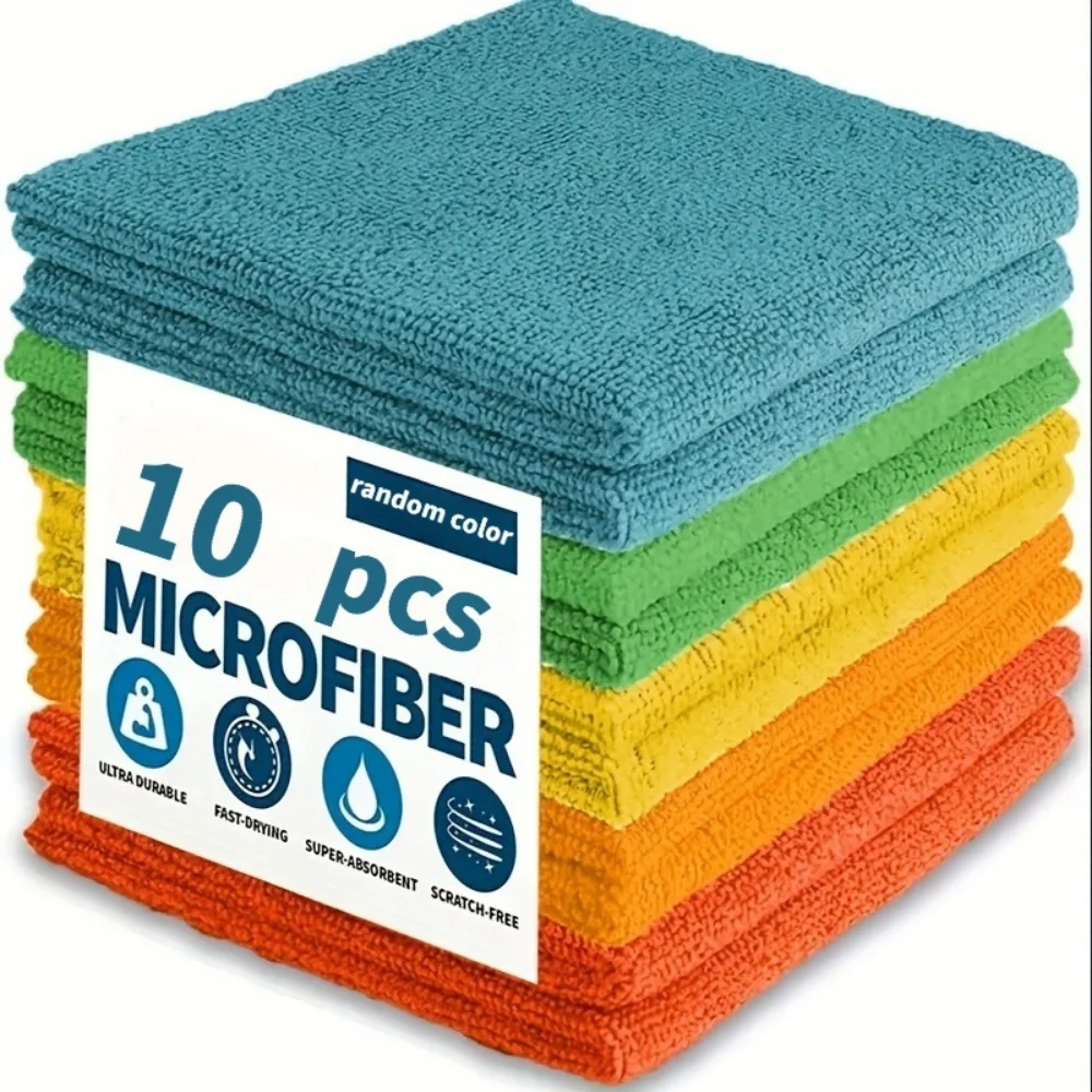 5/10pcs Microfiber Cleaning Cloth, Dishwashing Cloth Household Rag Kitchen Bathroom Cleaning Towel Durable Absorbent Towel