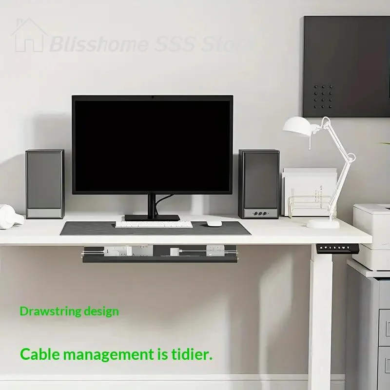 【S】1PC 40cm/15.75inch PVC Under Table Cable Organizer Punch-free Office Wire Organizer Holder Easy Installation Wall-Mounted