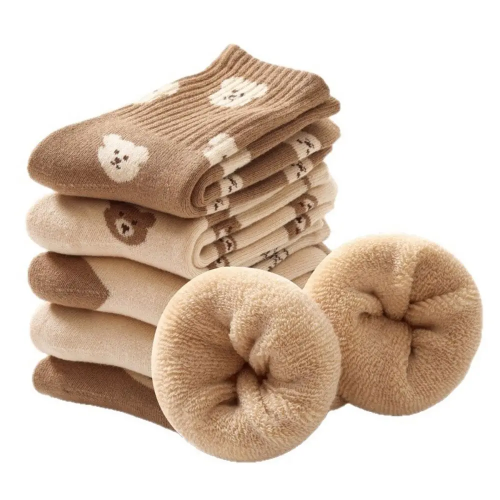 

Детские термоноски Kawaii с рисунком медведя, утепленные теплые носки с махровой подкладкой, зимние теплые уютные носки среднего возраста, впитывающие пот