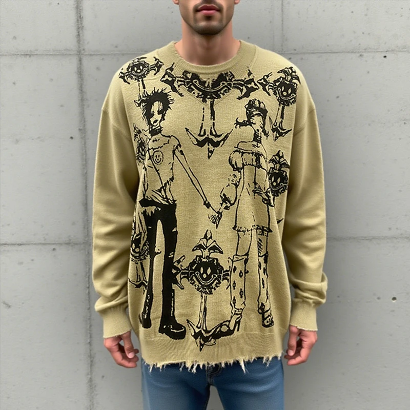 

Осень и зима, новый уличный свитер в стиле хип-хоп y2k, персонализированный свитер с принтом граффити, уличная мода, теплый вязаный топ, свитер