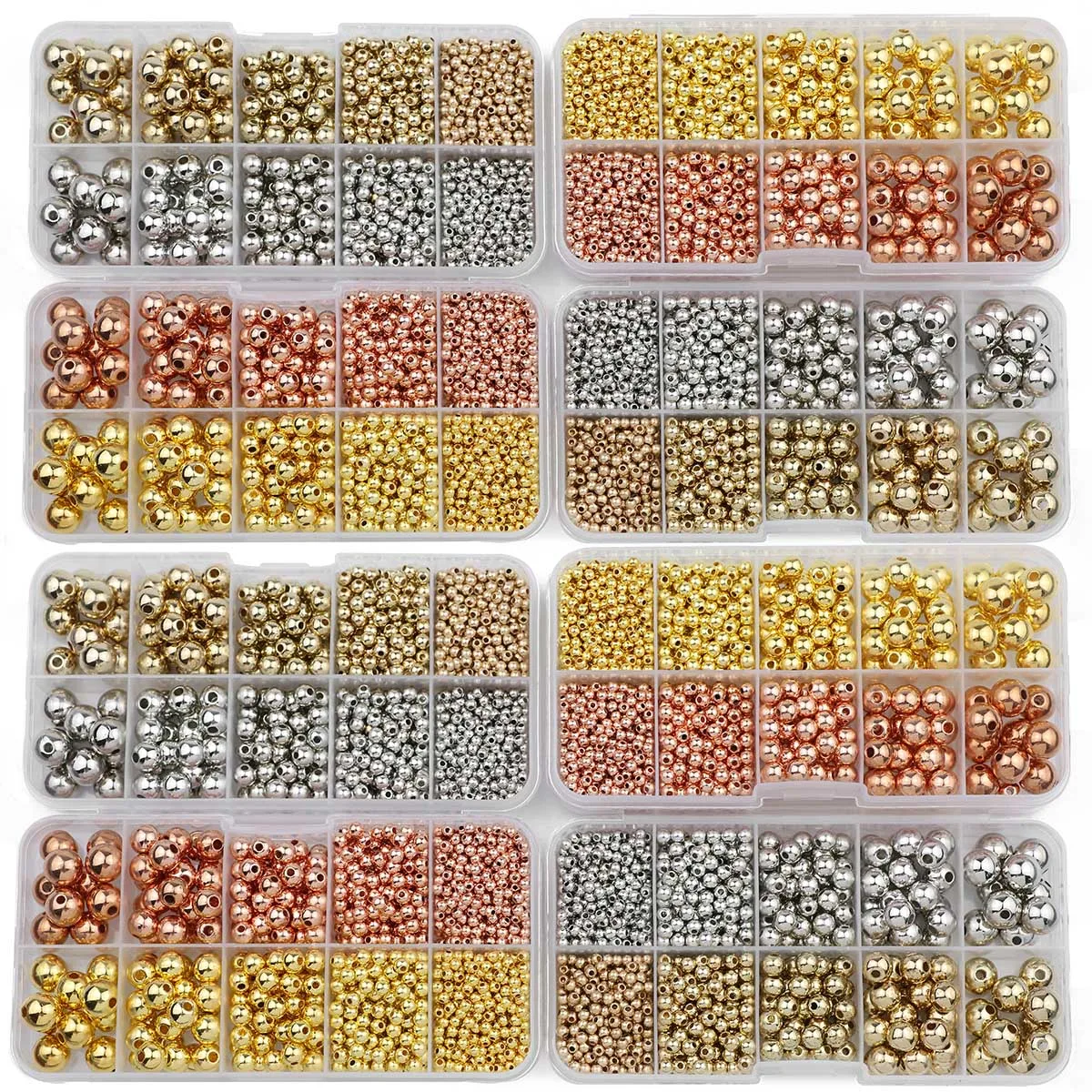 950pcs a Box Plated CCB Gold Color Set Round Spacer Loose Beads to make bracelets Jewelry materials accessories making kit DIY