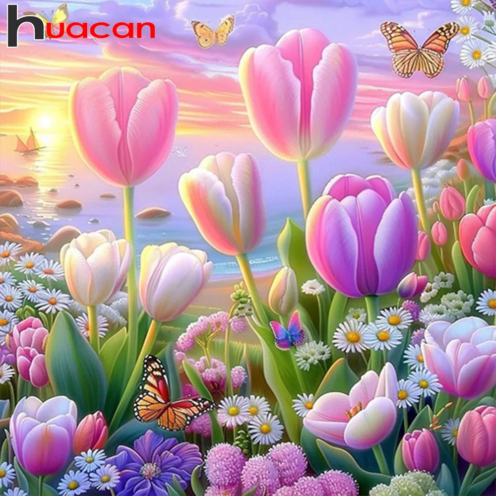Huacan Diamantmalerei Blumen-Strass Vollquadratisch Rund Stickerei Angebot Landschafts-Strass-Bilder