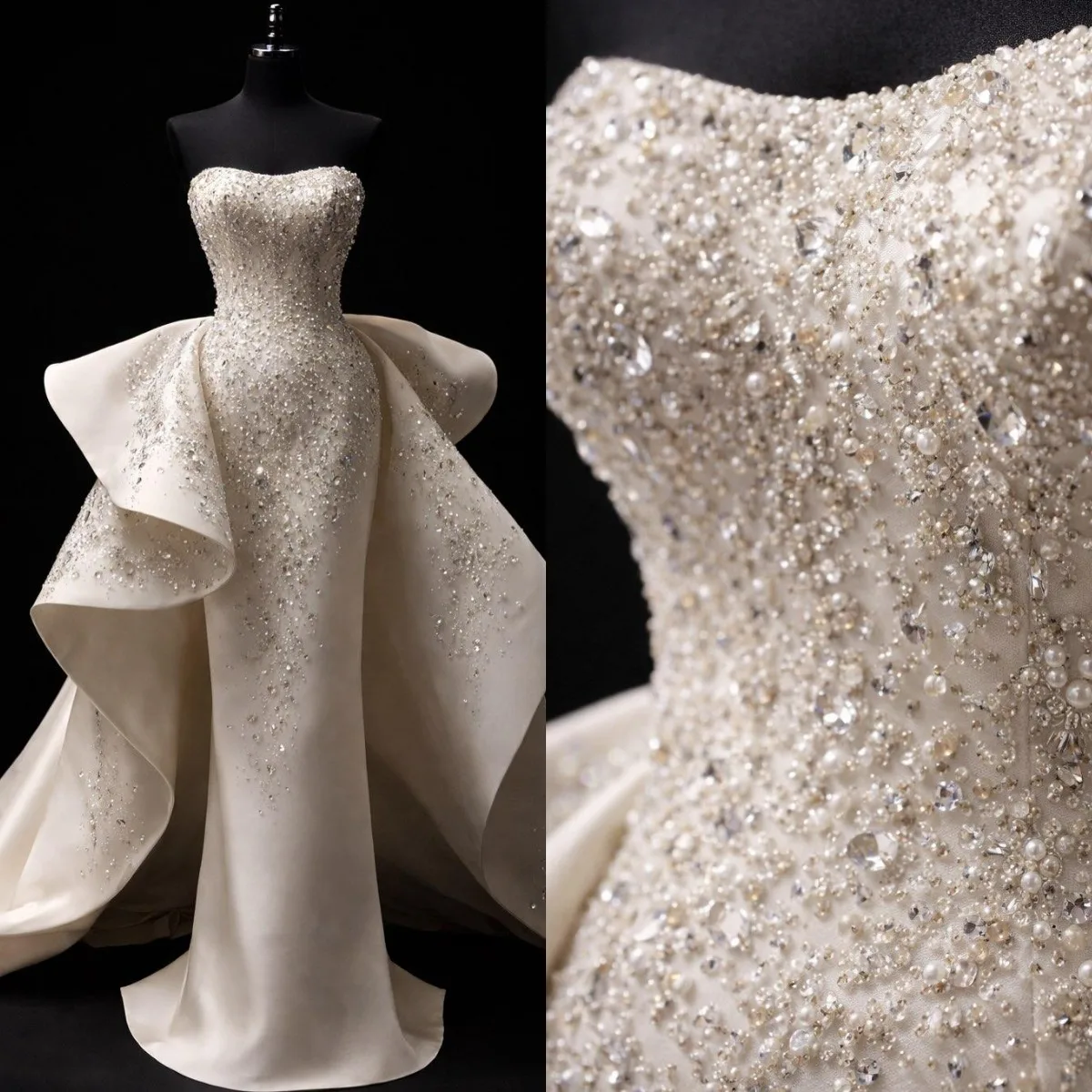 Luxury Handmade Bride Gowns Sweetheart Mermaid Beaded Crystal Rhinestones Vestidos De Novia Customized Sweep Train Bridal Dress