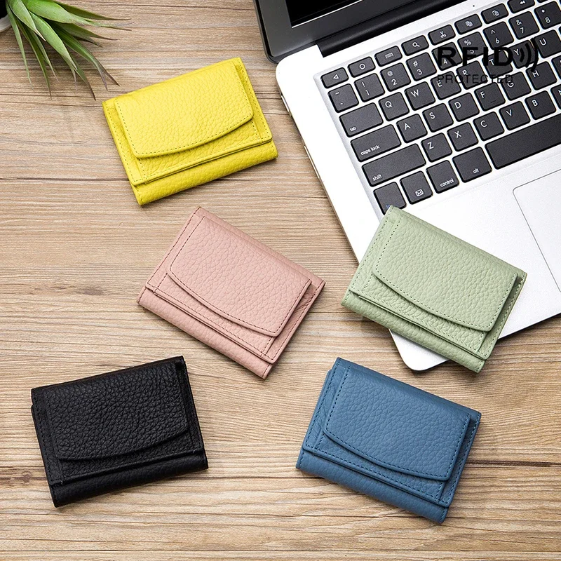 Vrouwen Echt Lederen Portemonnees Vrouwelijke Koeienhuid Portefeuilles Dame Kleine Broekzak Rfid Kaarthouder Mini Geld Tas Draagbare Clutch Bags