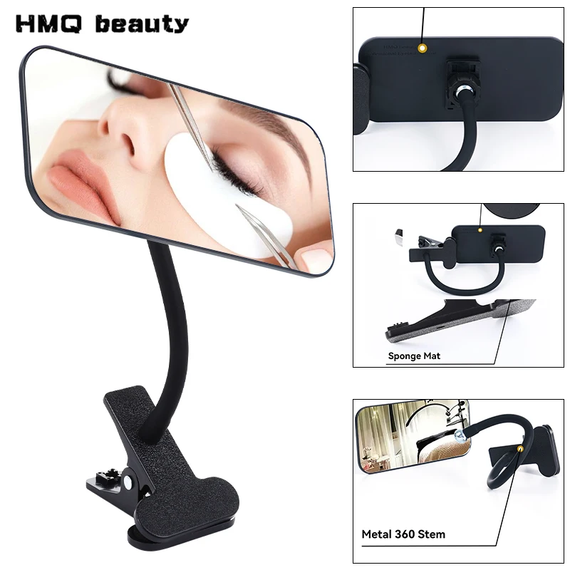 Maßgeschneidertes 360-Grad-Design °   Drehbarer Clip-On Wimpernverlängerungsspiegel mit Schutzrahmen & Schwarzem Metallstab Präzises Make-up Schönheitswerkzeug