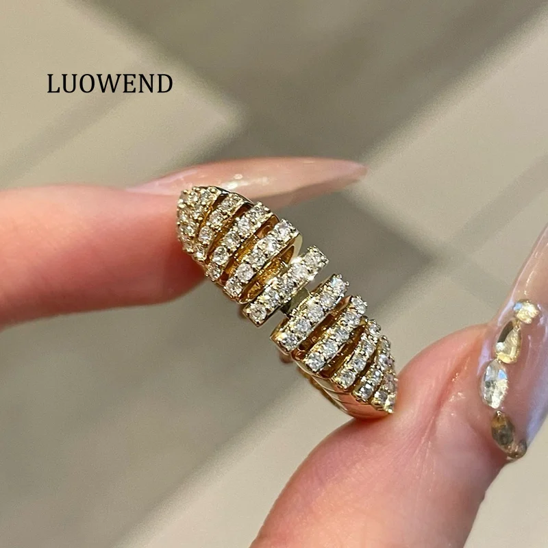 

LUOWEND 100% 18K Yellow Gold Rings Fashion Shiny Design Luxury Diamond Natural Ruby Ring for Women High Gemstone Jewelry