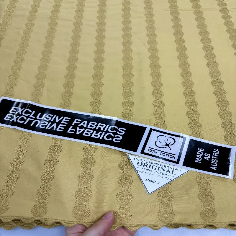 

5 Yards Nigerian 100% Cotton Polish Satin Embroidery Fabric High Quality Swiss Voile Lace Material For Men Dubai Style 24L81205