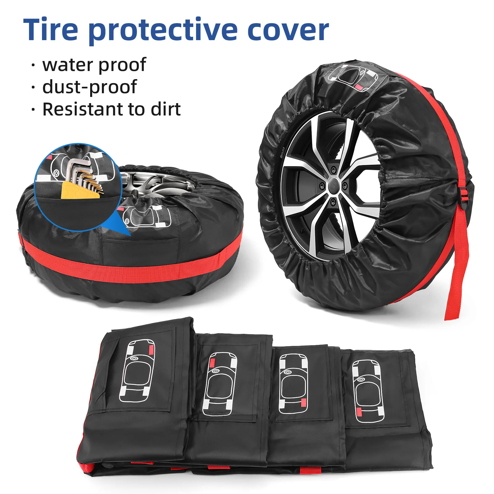 New 4Pcs/Set Car Spare Tire Cover Auto Wheel Tires Storage Bags Tyre Waterproof Polyester Bag Dust-proof Protector Styling