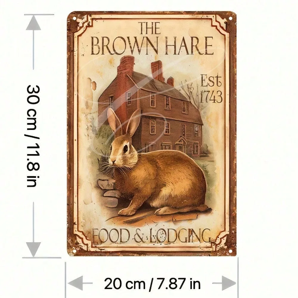 Easter 2026 & Vintage Valentine's Decor, Tin Rabbit Metal Sign Wall Art, Retro Art Deco Pub Cafe Kitchen Bedroom Decor 8x12