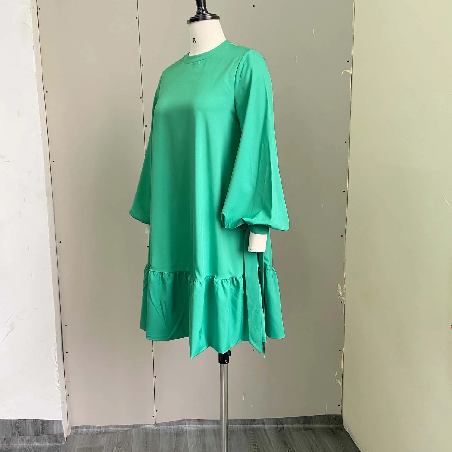 Women\'s Elegant Solid Color Dress long Sleeve O-Neck Vintage Comfortable Loose ladies Dress Oversized Ruffles Mini Dress