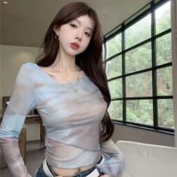 Summer Tie Dye Print Women's Sun Protection Shirt Korean New O Neck Casual Holiday Irregular Breathable Top Women Clothing