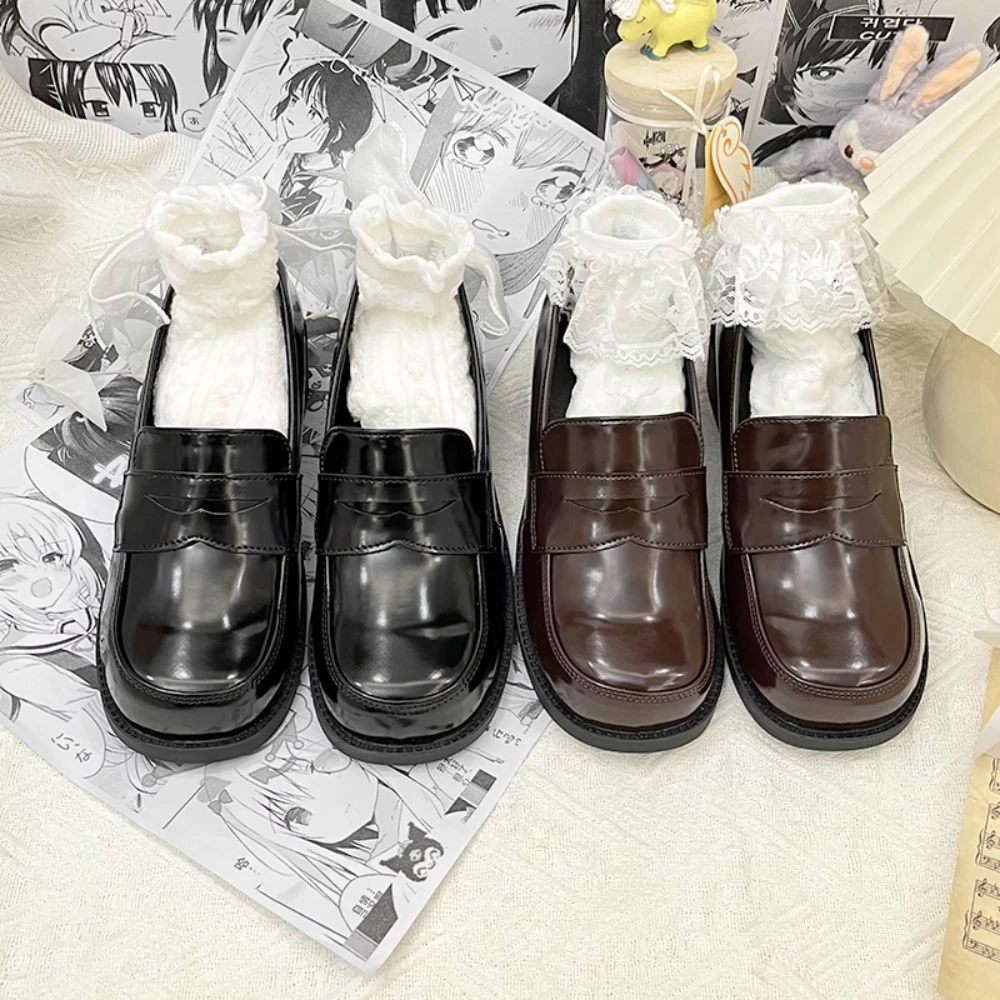 

Japanese Jk Black High Heels Uniform Single Shoes Casual Sweet Cute Leather Thick Heel Retro Shoes Women Pumps