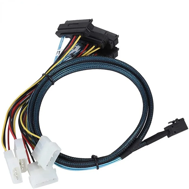 SFF-8643 to SFF-8482 Cable Internal HD Mini SAS SFF8643 Host to 4x 29Pin SFF8482 Target Adapter Cord with IDE 4PIN Power 0.5M 1M