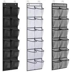 24 Grids Wall-Mounted Sundries Shoe Organiser Fabric Closet Bag Storage Rack Mesh Pocket Clear Hanging Over The Door Cloth Box