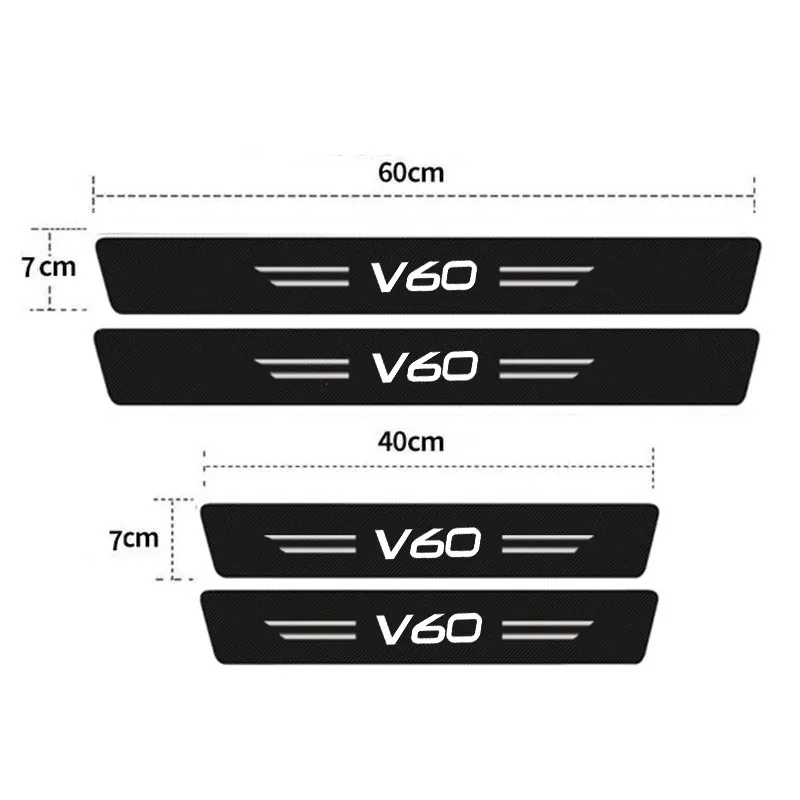 Carbon Fiber Car Interior for Volvo V60 Logo Door Threshold Stickers Protective Film Pedal Guards Trunk Sill Scuff Plate Decals