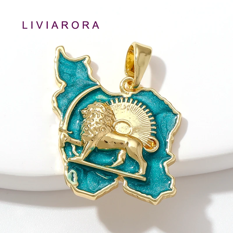 1/2/3Pcs 18K Gold Plated Brass Enamel Iran Map Pendant For Jewelry Making,Persian Lion Sun Charms For Necklace Making Findings
