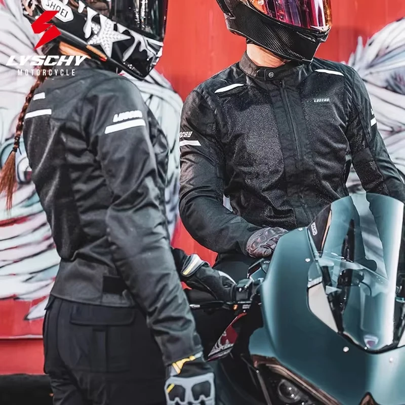 

LYSCHY Summer Men Women Motorcycle Jacket Mesh Breathable Reflective Motorbike Jacket CE2 Level Motocross Jacket Riding Clothing