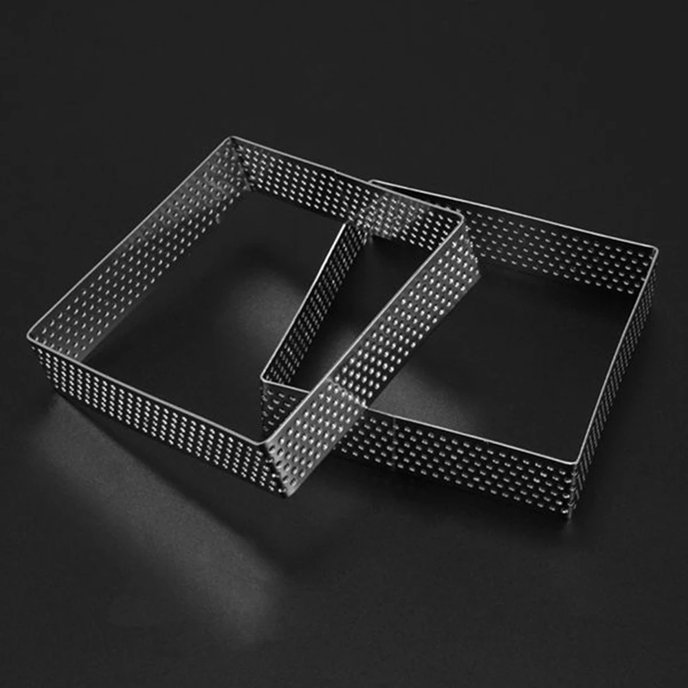 Perforated Tart Ring Stainless Steel Tartlet Molds Square Shape Mould Cake Circle French Pastry Baking Tool, 5 Pack