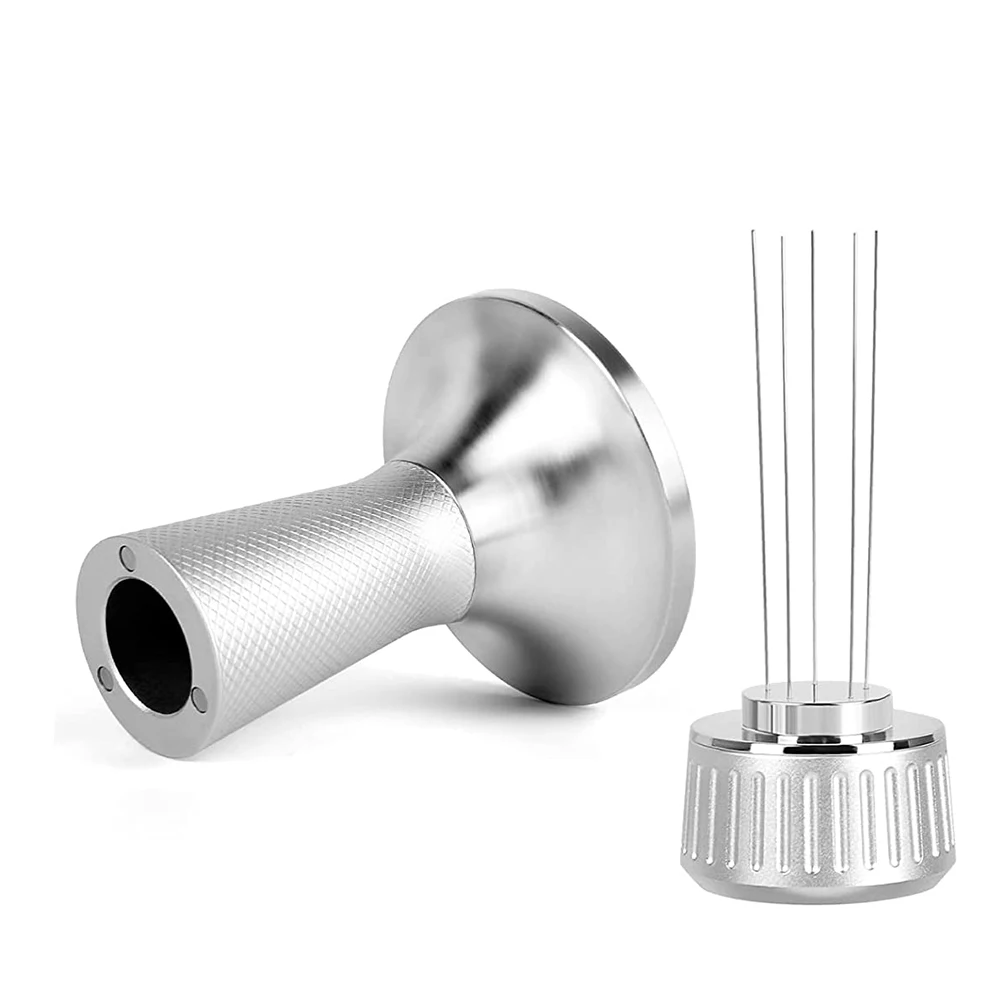 2 in 1 53mm Espresso Coffee Tamper with Stirrer Stainless Steel Curved Base Magnetic Coffee Distributor Tamper Compatible with