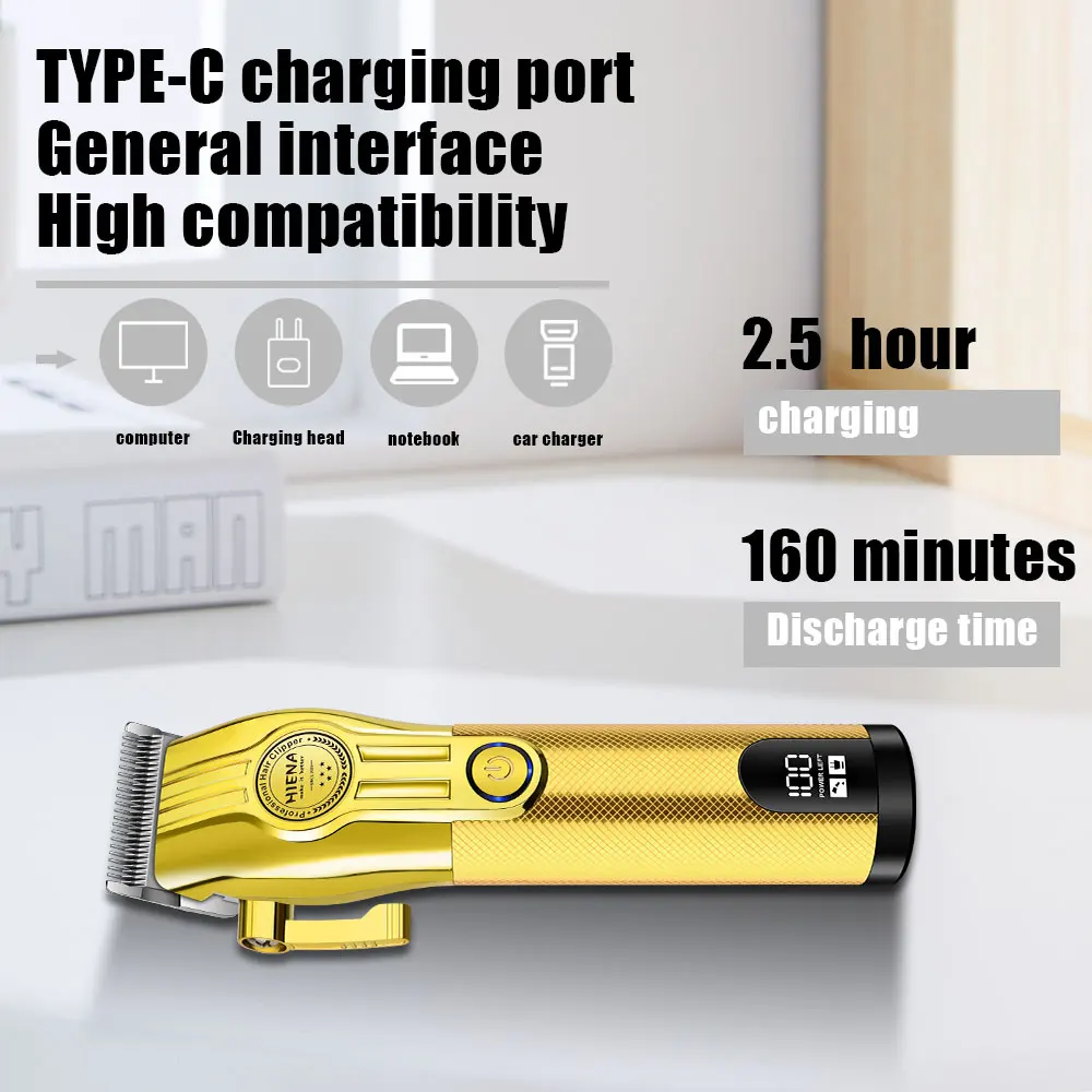 hiena Hair Clipper Hair Trimmer Professional Electric Hair Clipper Barber Hair Cutting Machine Haircut Metal Trimmer for Men