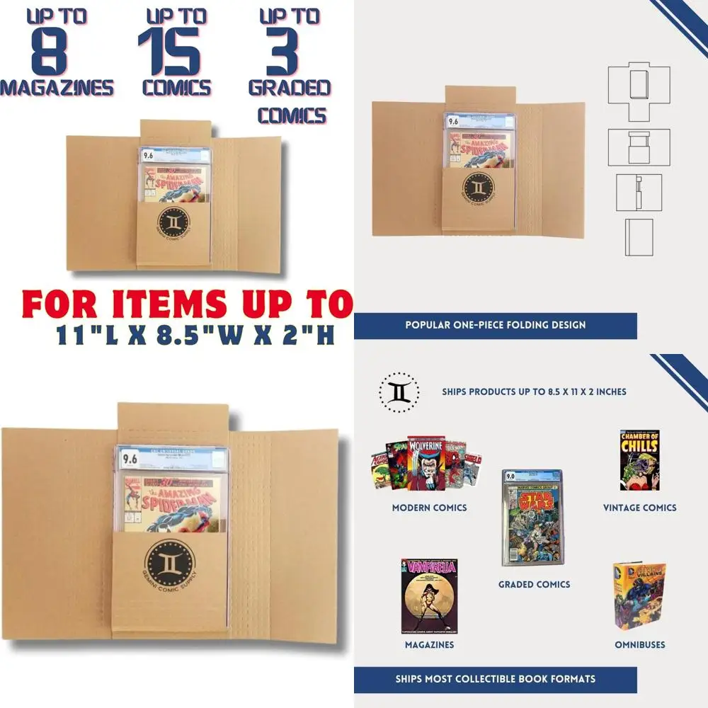 

50-Count Comic Shipping Boxes - Fits 15 Comics, 3 Graded Slabs, 10 Toploaders, 8 Magazines | Premium Customizable for Comics, Ma