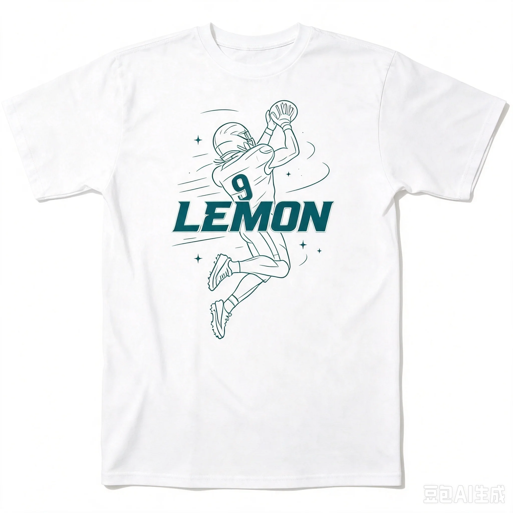 Men Sports T‑shirt American Football Jumping Athlete Number 9 LEMON Line Art Print Streetwear Short Sleeve Tops