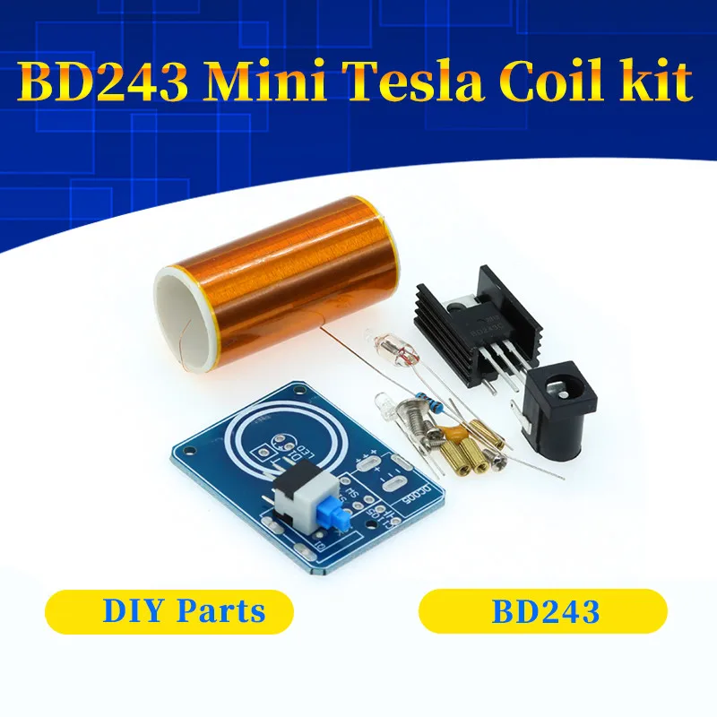 BD243 Mini Tesla Coil Kit Magic Props DIY Parts Empty Lights Technology Diy Electronics BD243C