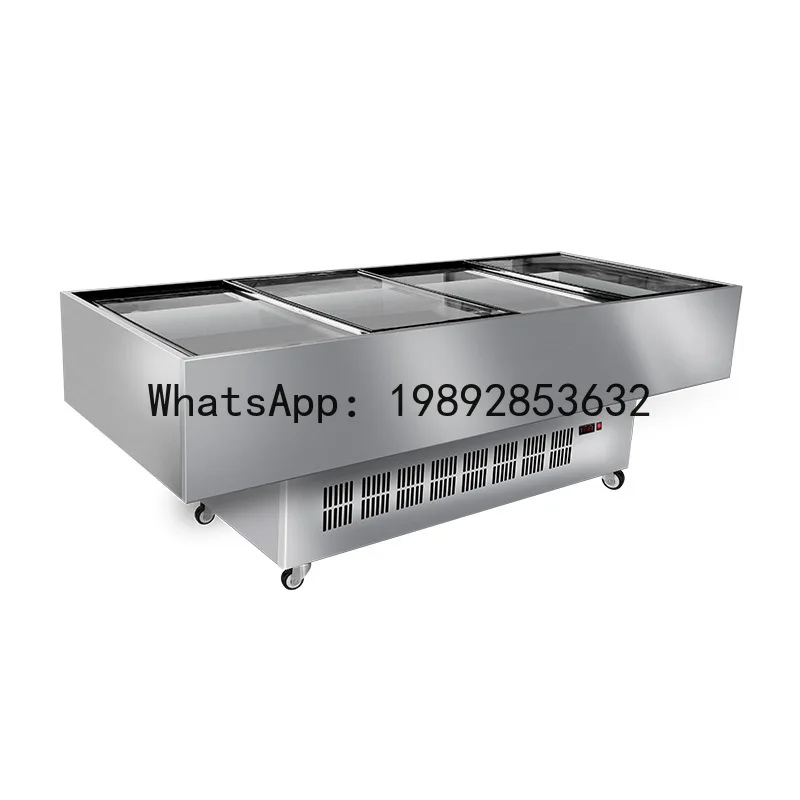 QQ Commercial flat-top seafood showcase, bbq skewer chiller, horizontal refrigerated freezer