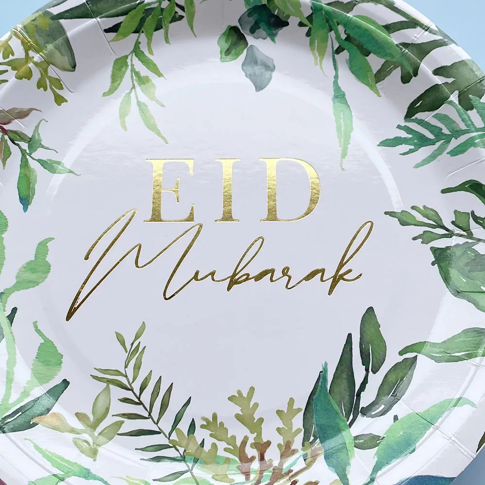 EID Mubarak Decor Paper Plates Cups Banner With Balloons EID Party Supplies Happy Ramadan Home Eid Party Decorations