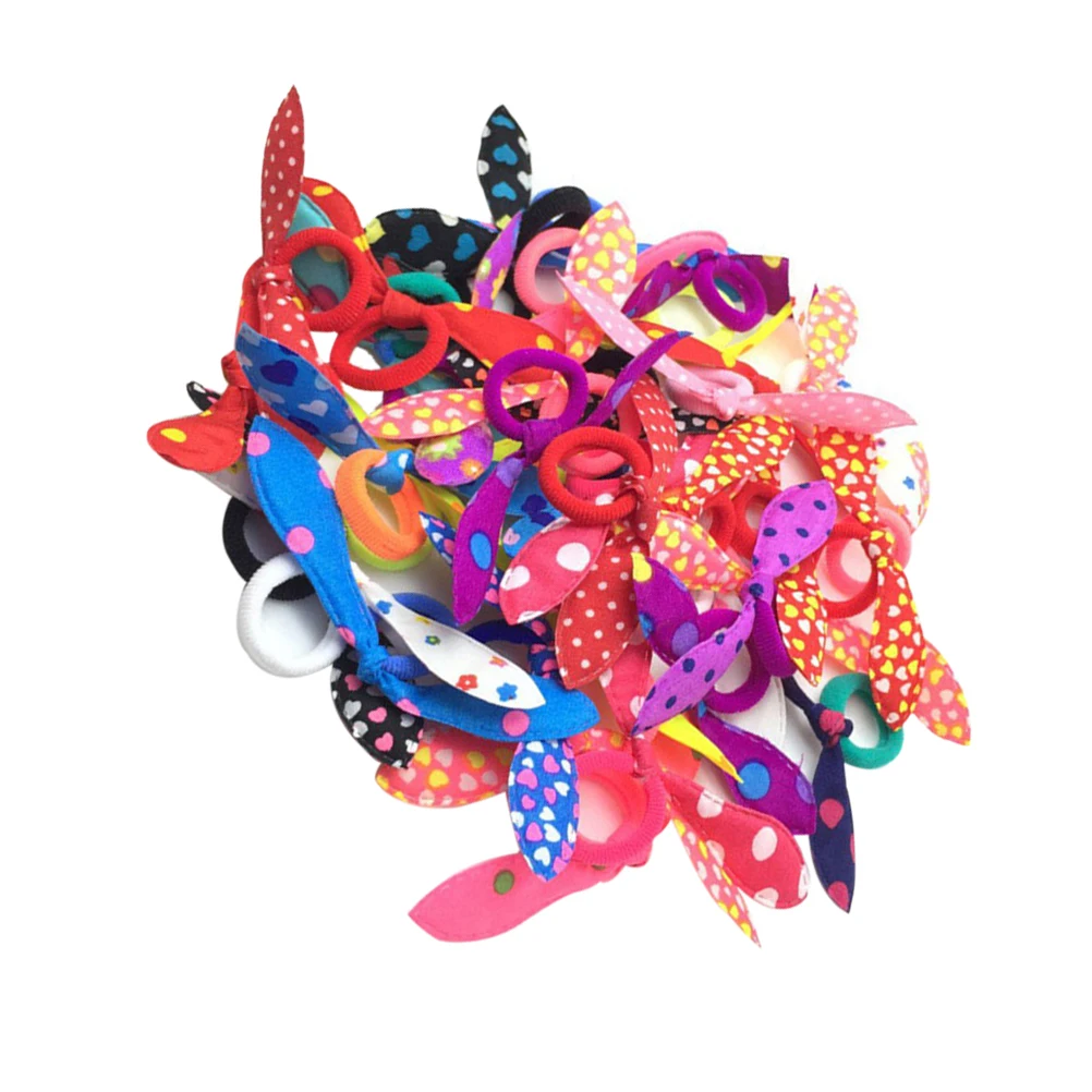 

20pcs Elastic Scrunchies for Women Bunny Ear Hair Ropes Stretchy Cloth 9x6x0.3cm Random Colors Patterns Suitable for Ponytail