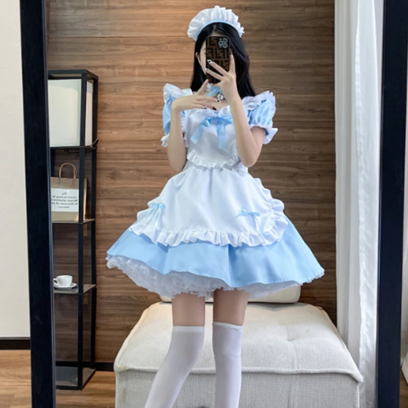 

Japanese Anime Lolita French Maid Apron Fancy Dress Cosplay Costume for Women Role Playing Classic Waitress Maid Outfit Pink