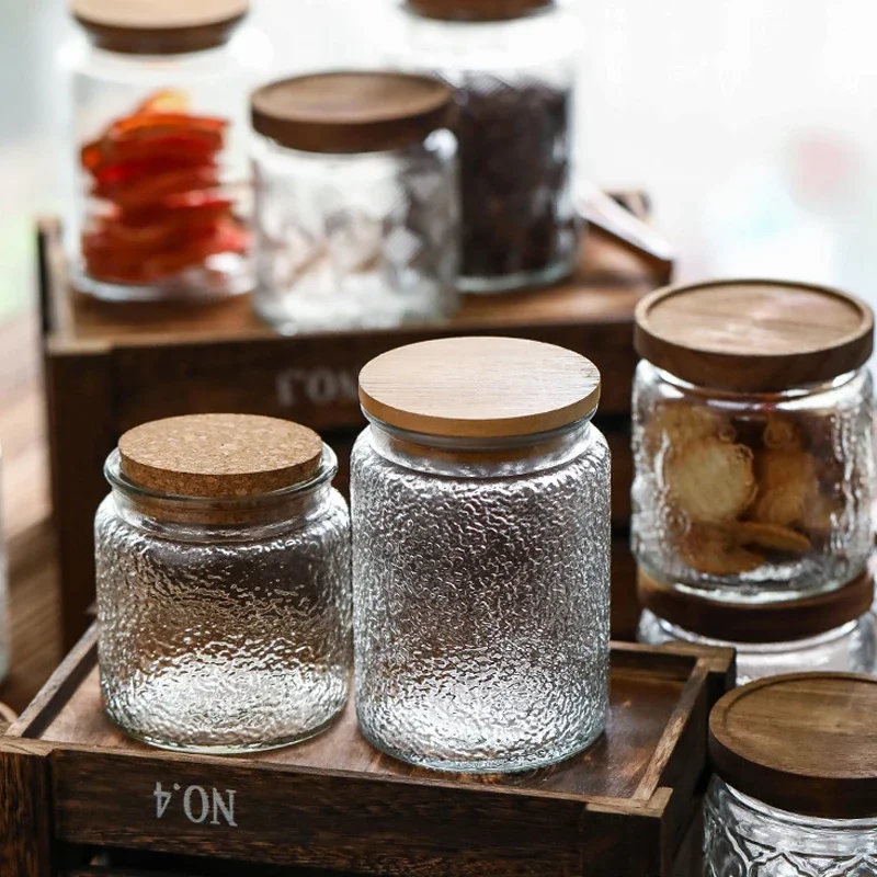 Glass Jars Retro Styles Glass Seal Jars Bamboo Lids Food Candy Tea Storage Containers Honey Pot Nordic Relief Spice Jar Bottles