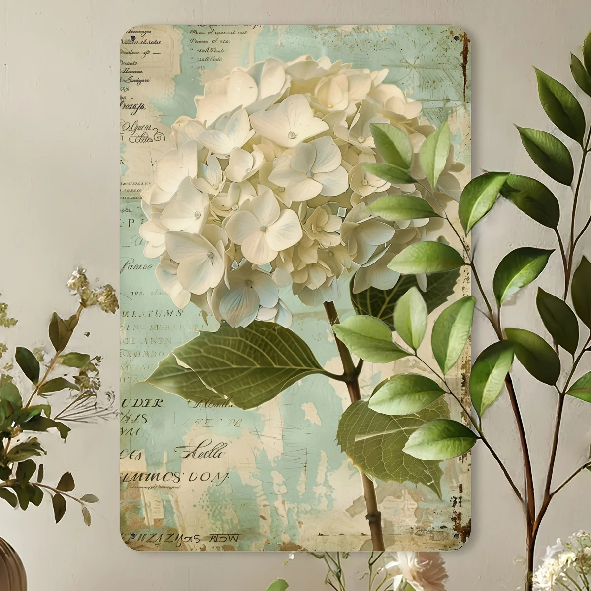 Vintage Metal Iron Sign with Hydrangea Patterns, Hanging Tin Picture for Indoor and Outdoor Decoration, Suitable for Walls, Rooms, Residences, Bedrooms, Offices, Studies, Restaurants, Bars, Cafes, Schools, Libraries, Doors and Garages.