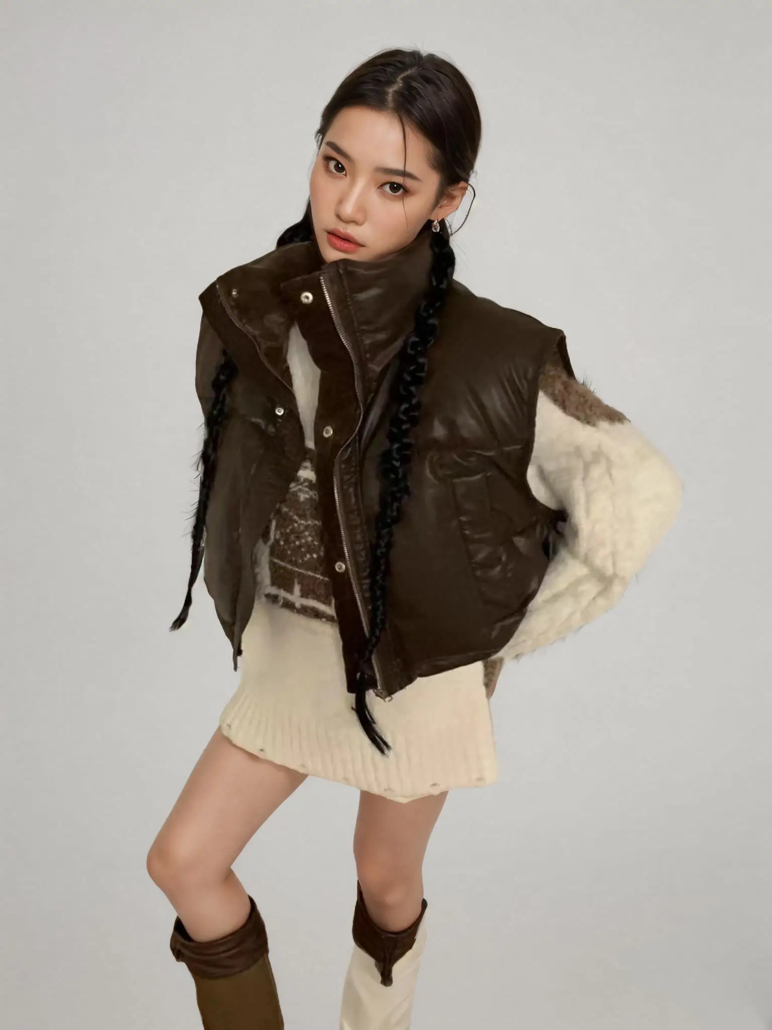 

BW зимний новый двусторонний пуховый жилет женский ort Svel 2025 зимний кофейный цвет полиэфирная ткань на молнии Sle