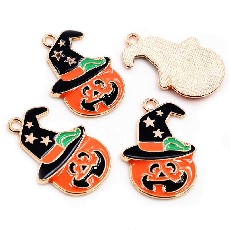 6pcs/lot Enamel Halloween Decorations Charms Pendant for Jewelry Making Pumpkin Ghost Spider for Necklace Bracelet Supplies