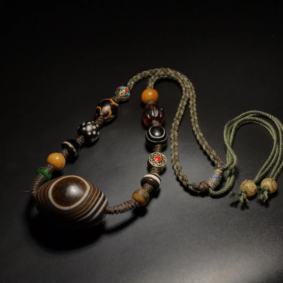 Tibetan silk-wrapped Tianyan dzi beads, agate, lezi board beads, collarbone necklace, pendant, Duobao string, Buddha bead jewelr