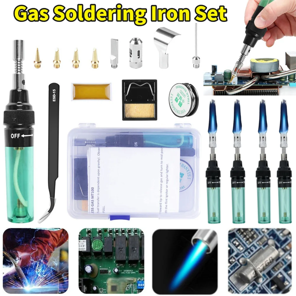 Gas Soldering Iron Set Gas Welding Solder Tool Pen Butane Cordless Electric Welding Gun Household Butane Gas Blow Torch Gun