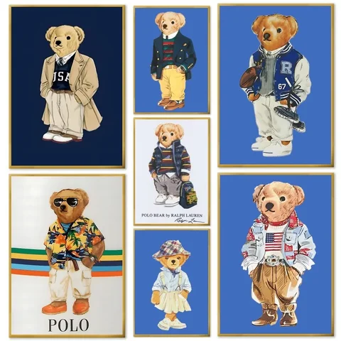 귀여운 만화 곰 럭셔리 패션 아트 포스터 홈 거실 침실 바 카페 장식용