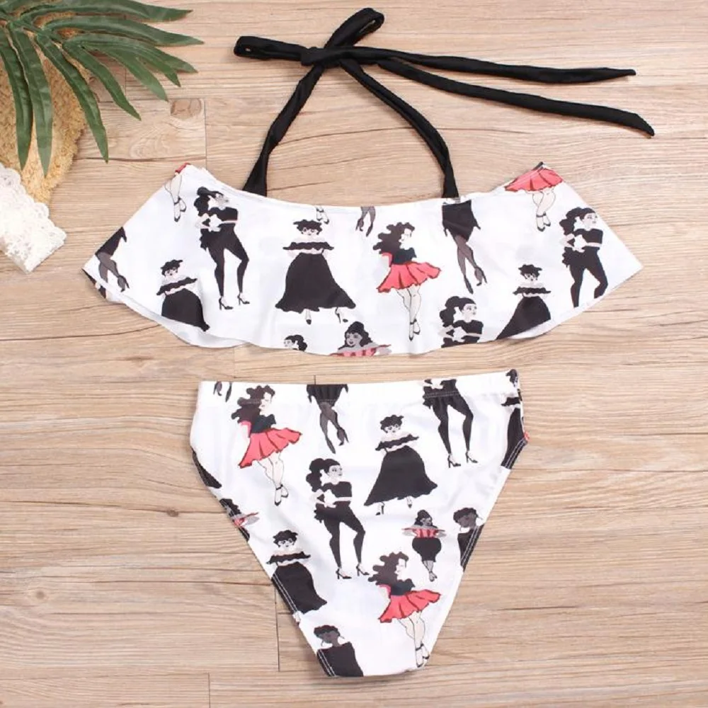 Bañador estampado con hombros descubiertos para mujer, traje de baño Sexy de talla grande, Monokini con volantes, novedad