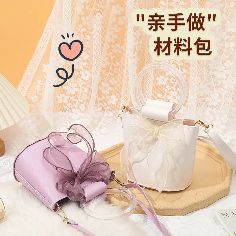 Diy Bow Bucket Bag. Cut-free, Punch-free, Hand-woven Bag. Homemade Material Fairy Handbag All-match Shoulder Bag Practical Gift