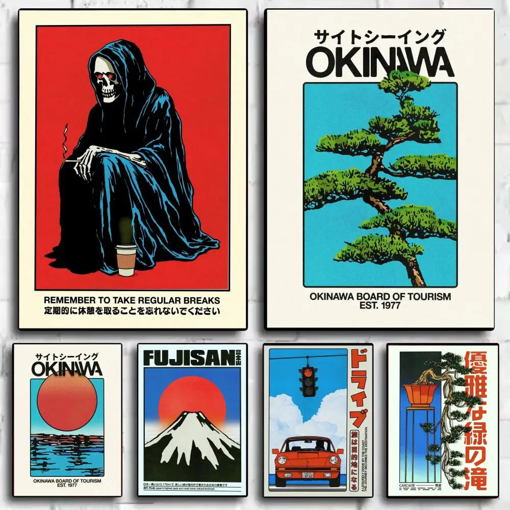 Japandi style Othman Zougam Plants Animals grim Reaper Poster Aesthetic Wall Art Canvas Trendy Bedroom Room Home Cafe  Decor
