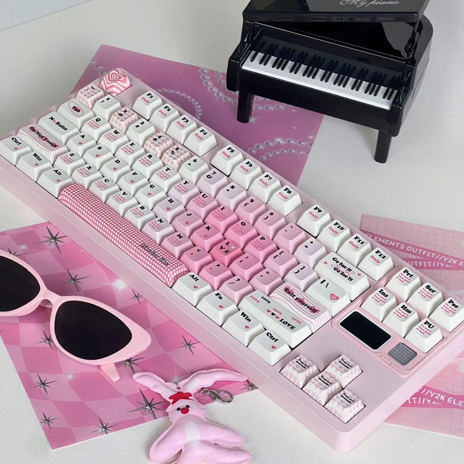 

129 Keys Love Prescription Cute Keycap Pink Mechanical Keyboard for MX Switch Chreey Profile Keycaps DIY Backlit Key Cap