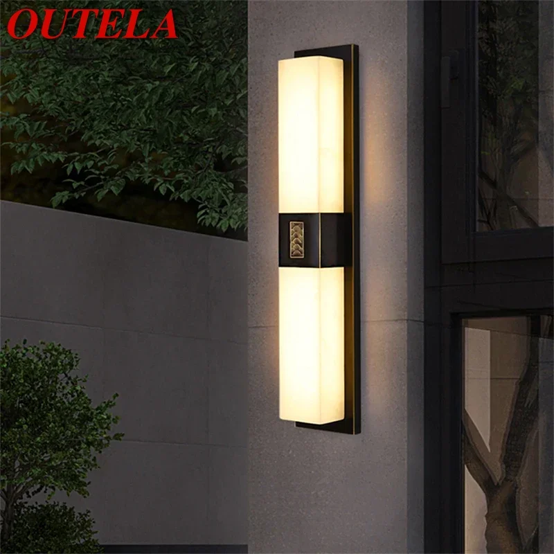 OUTELA Contemporary LED Brass Marble Outdoor Wall Lamps Electric Waterproof Balcony Hallway Courtyard Villa Gate Hotel