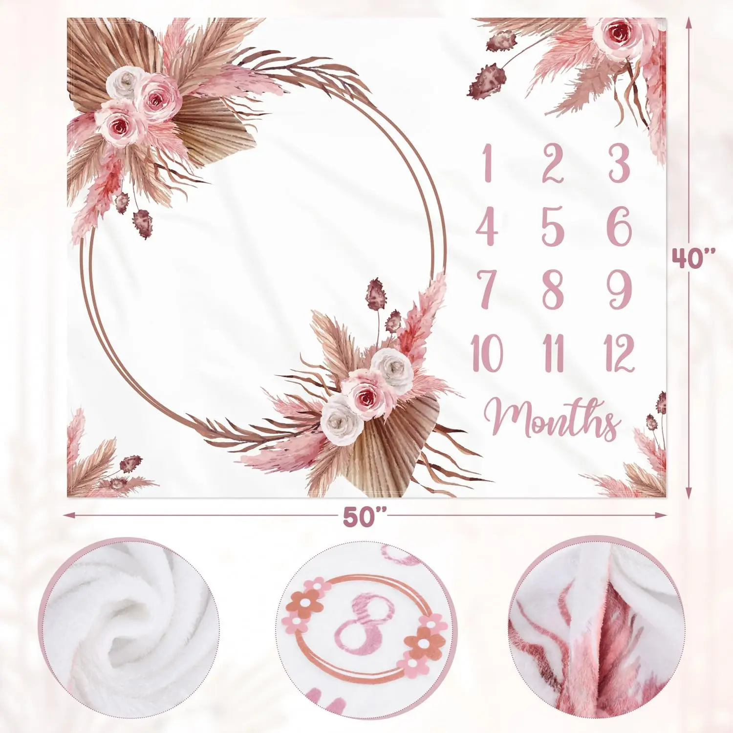 VIKAMA Flower Bohemian Baby Growth Commemorative Blanket Personalized Happiness Baby Girl Princess Wind Blanket