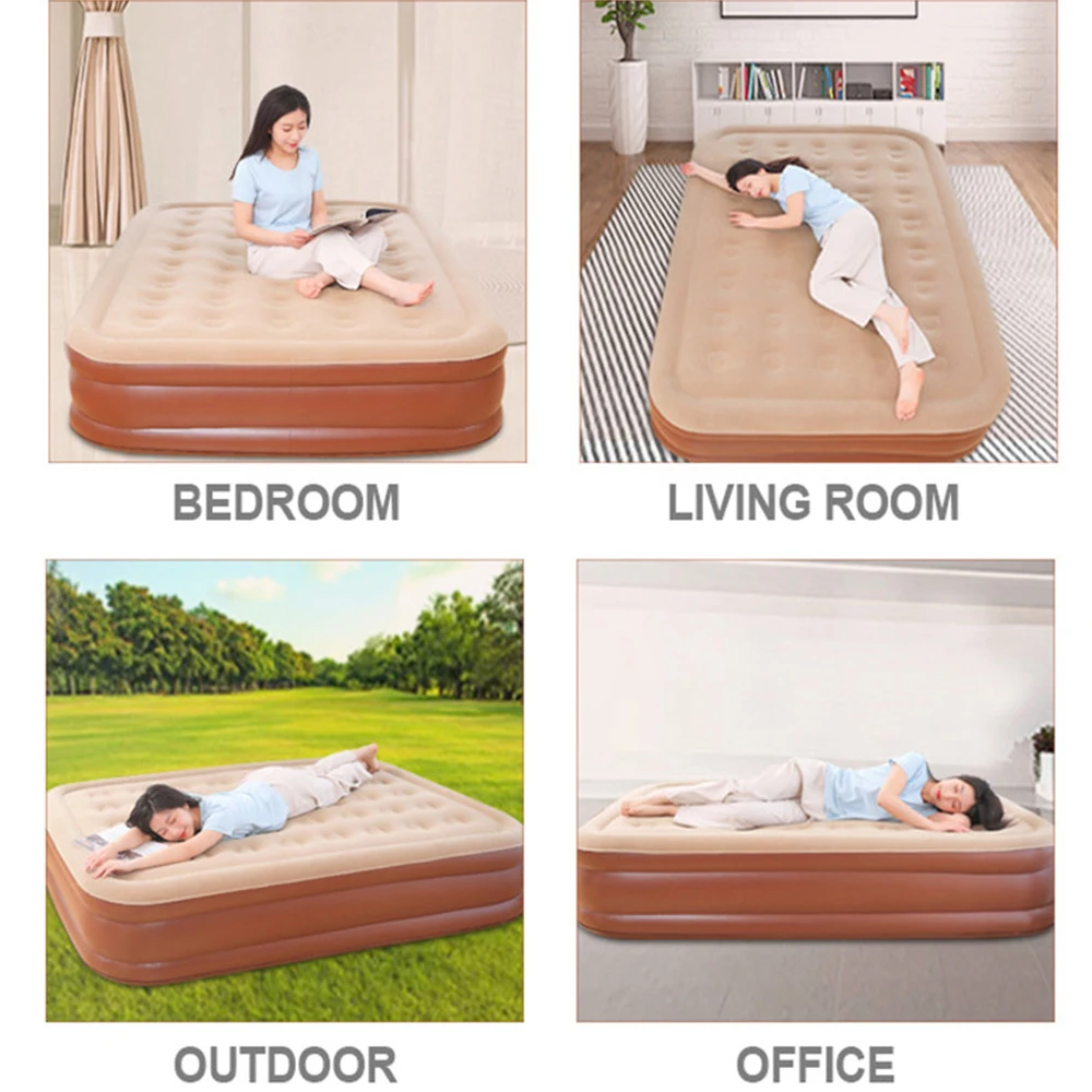 Foldable Sleep Inflatable Mattress Floor Queen Size Full Automatic Air Cushion Bed Plush PVC Mattresses Bedroom Furniture