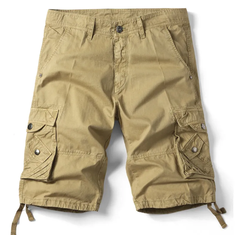 

Summer Men Cargo Multi Pocket Shorts Men Casual Solid Elastic Waist Overalls Summer Cotton Nickel Pants Men Jogger Pants Shorts