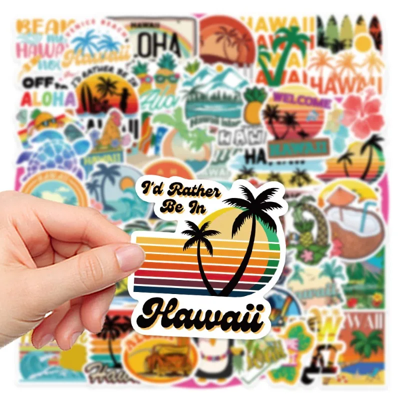 50pcs Cartoon Hawaii Series Graffiti Stickers Suitable for Helmet Desktop Wall Decoration DIY Sticker Pack Wholesale