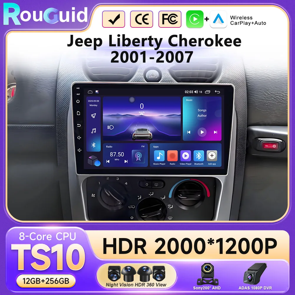Android 16 Carplay Car Stereo For Jeep Liberty Cherokee 2001 2002 2003 2004 2005 2006 2007 Car Radio Video Multimedia Player 5G